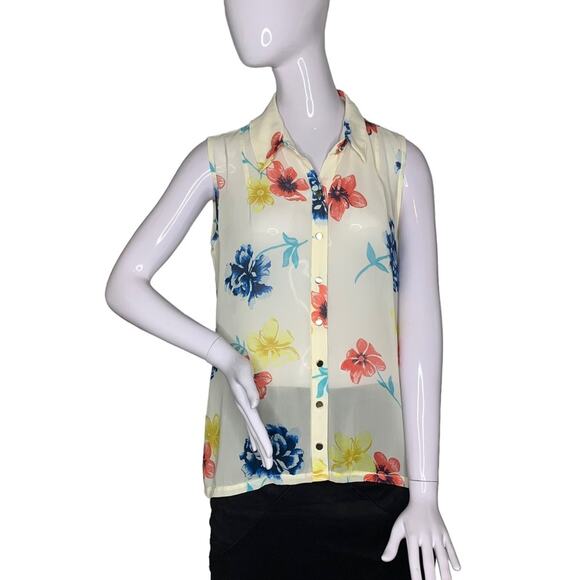 Cato Women Top Sleeveless See True 100% Polyester Buttons Down Floral Pr… - Picture 1 of 12